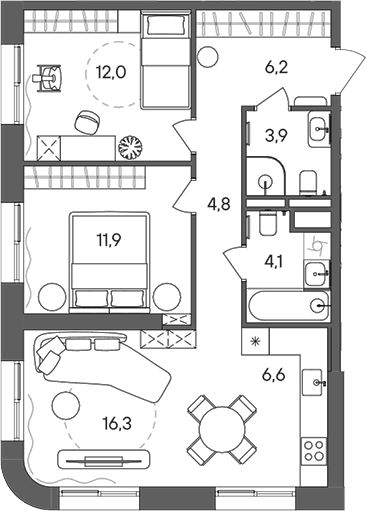 Планировка — СТОУН Сокольники, 3-комн., 66 м²