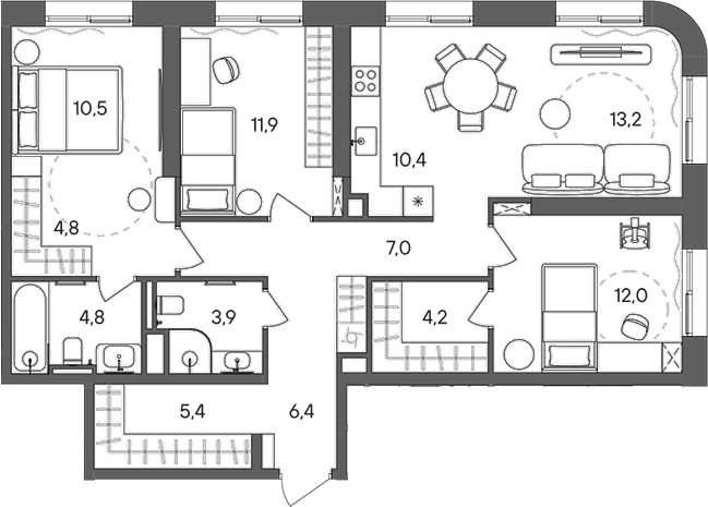 Планировка — СТОУН Сокольники, 4-комн., 95 м²