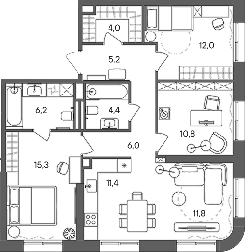 Планировка — СТОУН Сокольники, 4-комн., 87 м²