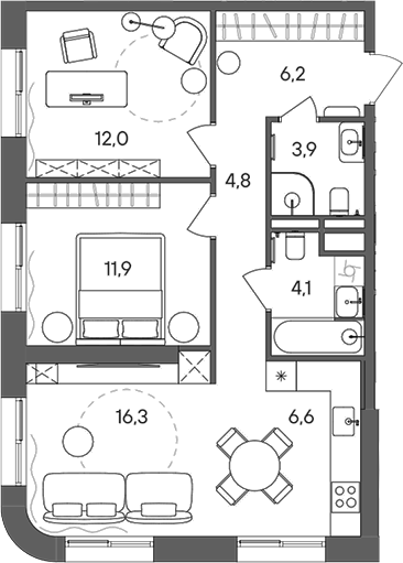 Планировка — СТОУН Сокольники, 3-комн., 66 м²