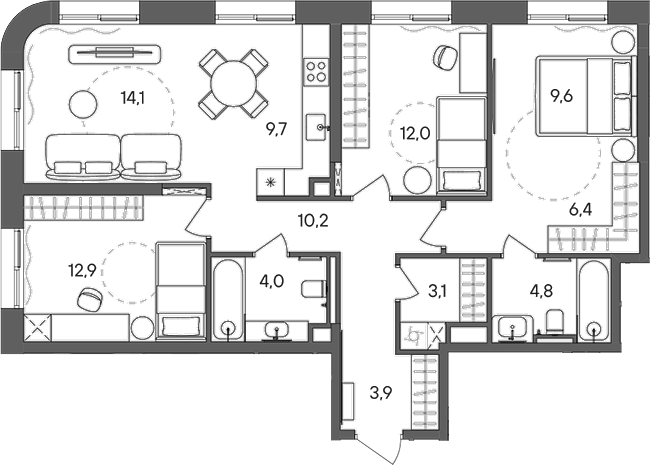 Планировка — СТОУН Сокольники, 4-комн., 91 м²