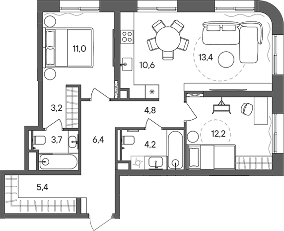 Планировка — СТОУН Сокольники, 3-комн., 75 м²