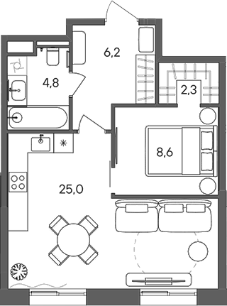 Планировка — СТОУН Сокольники, 1-комн., 47 м²
