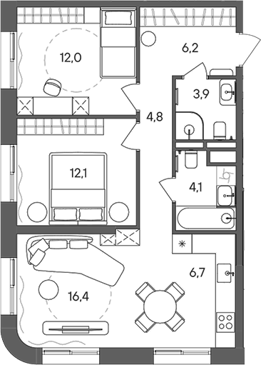 Планировка — СТОУН Сокольники, 3-комн., 66 м²