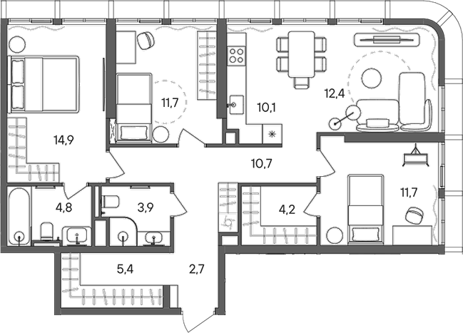 Планировка — СТОУН Сокольники, 4-комн., 93 м²