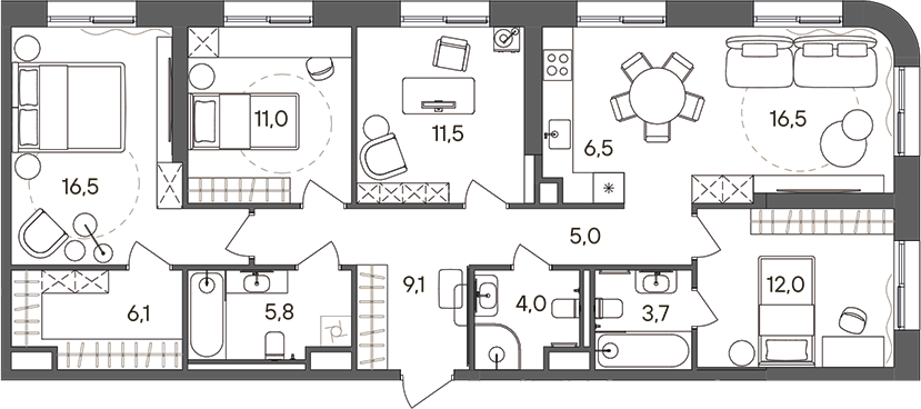 Планировка — СТОУН Сокольники, 5-комн., 108 м²