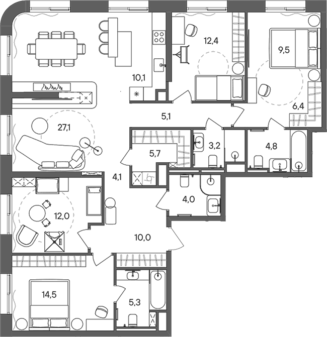 Планировка — СТОУН Сокольники, 5-комн., 134 м²