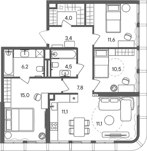 Планировка — СТОУН Сокольники, 4-комн., 85 м²