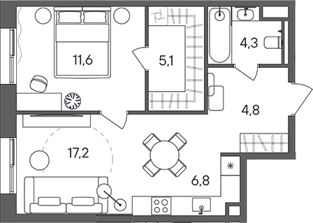 Планировка — СТОУН Сокольники, 2-комн., 50 м²