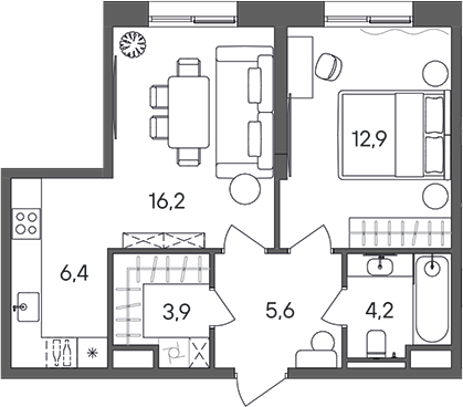 Планировка — СТОУН Сокольники, 2-комн., 49 м²