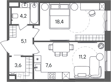 Планировка — СТОУН Сокольники, 2-комн., 50 м²
