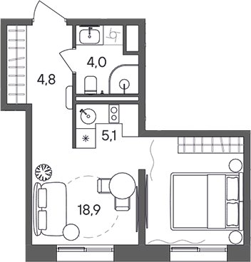 Планировка — СТОУН Сокольники, Студия, 33 м²
