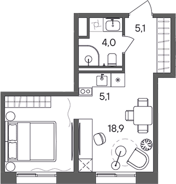 Планировка — СТОУН Сокольники, Студия, 33 м²