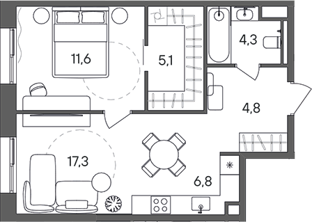 Планировка — СТОУН Сокольники, 2-комн., 50 м²