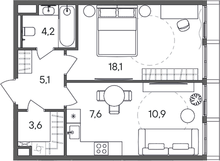 Планировка — СТОУН Сокольники, 2-комн., 50 м²