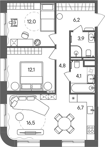 Планировка — СТОУН Сокольники, 3-комн., 66 м²
