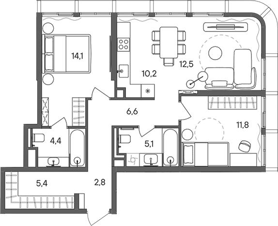 Планировка — СТОУН Сокольники, 3-комн., 73 м²