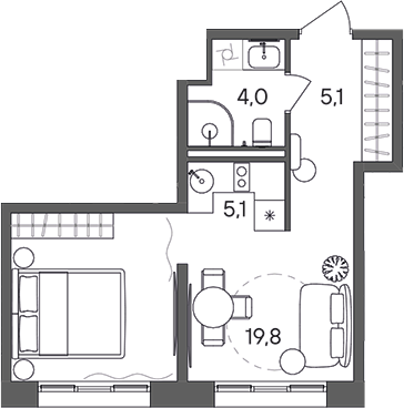 Планировка — СТОУН Сокольники, Студия, 34 м²