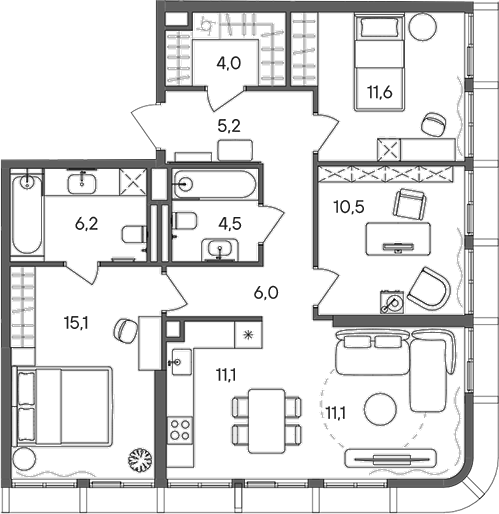 Планировка — СТОУН Сокольники, 4-комн., 85 м²