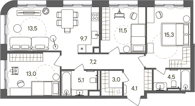 Планировка — СТОУН Сокольники, 4-комн., 87 м²