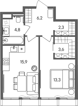 Планировка — СТОУН Сокольники, 1-комн., 46 м²