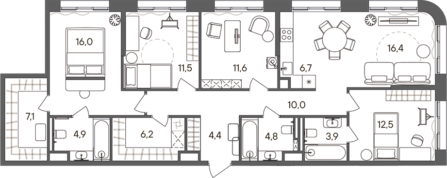 Планировка — СТОУН Сокольники, 5-комн., 116 м²