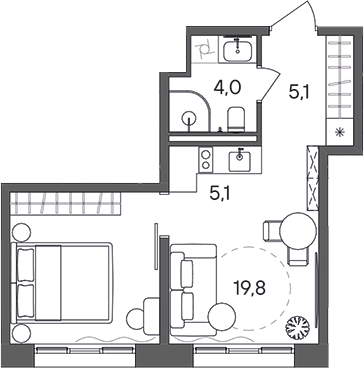 Планировка — СТОУН Сокольники, Студия, 34 м²