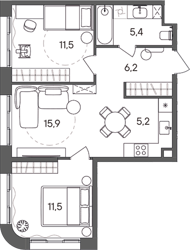 Планировка — СТОУН Сокольники, 3-комн., 56 м²