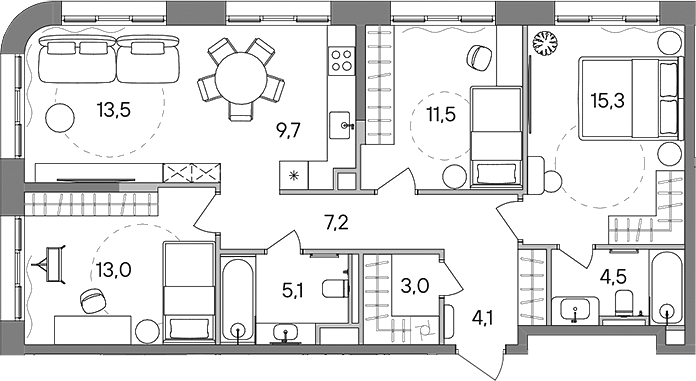 Планировка — СТОУН Сокольники, 4-комн., 87 м²