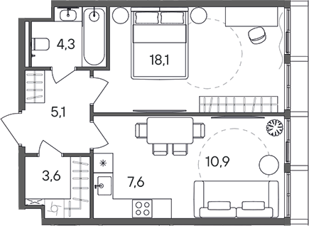 Планировка — СТОУН Сокольники, 2-комн., 50 м²