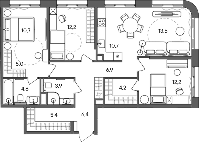 Планировка — СТОУН Сокольники, 4-комн., 96 м²