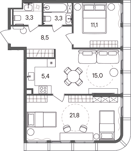 Планировка — СТОУН Сокольники, 3-комн., 68 м²
