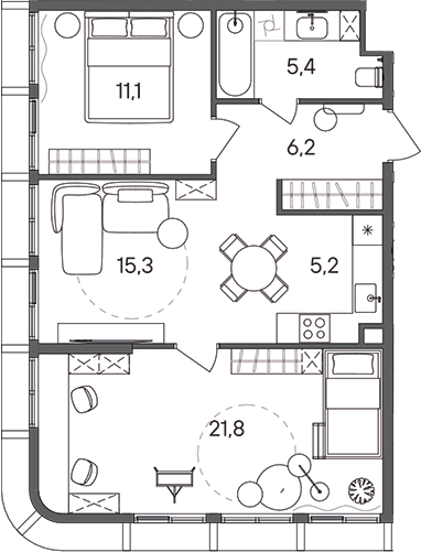 Планировка — СТОУН Сокольники, 3-комн., 65 м²