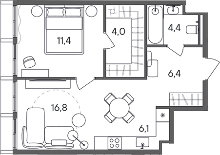 Планировка — СТОУН Сокольники, 2-комн., 49 м²
