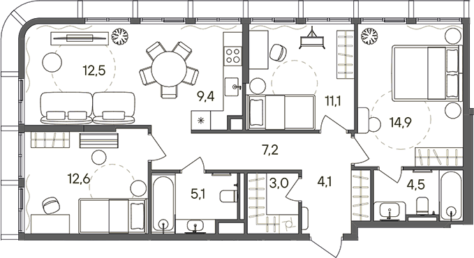 Планировка — СТОУН Сокольники, 4-комн., 84 м²
