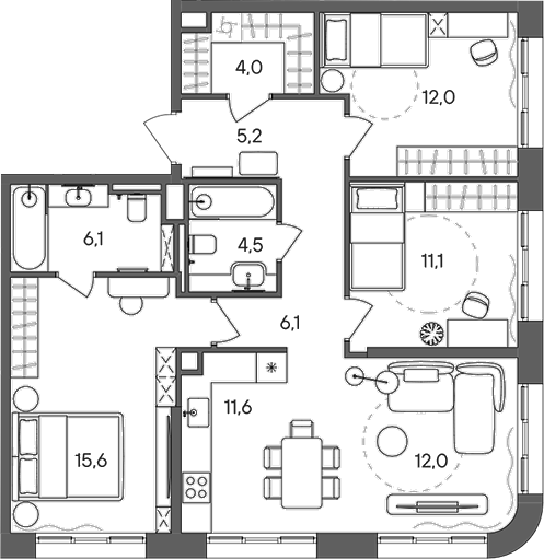 Планировка — СТОУН Сокольники, 4-комн., 88 м²