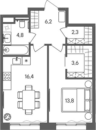 Планировка — СТОУН Сокольники, 1-комн., 47 м²