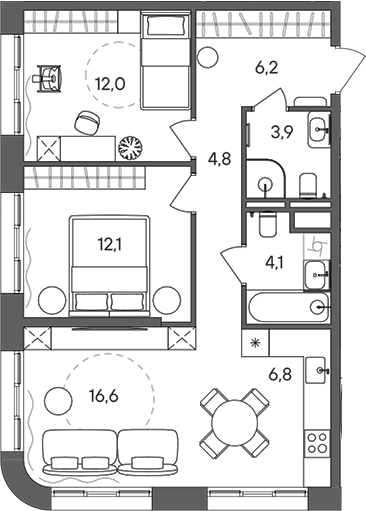 Планировка — СТОУН Сокольники, 3-комн., 67 м²