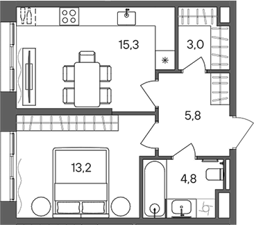 Планировка — СТОУН Сокольники, 1-комн., 42 м²