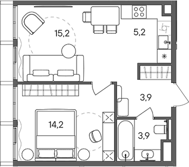 Планировка — СТОУН Сокольники, 2-комн., 42 м²
