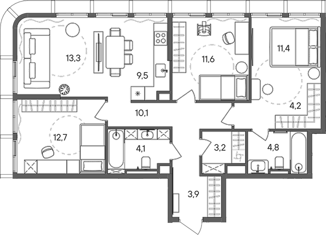 Планировка — СТОУН Сокольники, 4-комн., 89 м²