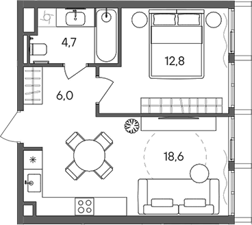 Планировка — СТОУН Сокольники, 1-комн., 42 м²
