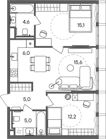 Планировка — СТОУН Сокольники, 3-комн., 64 м²