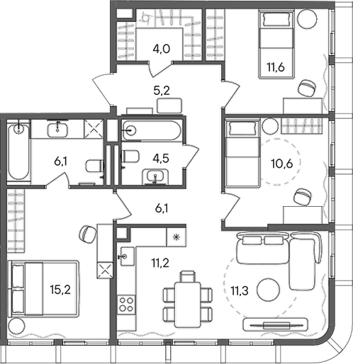 Планировка — СТОУН Сокольники, 4-комн., 86 м²