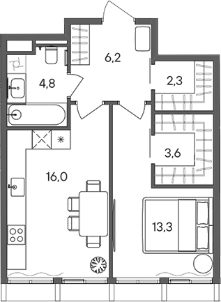 Планировка — СТОУН Сокольники, 1-комн., 46 м²