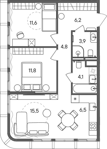 Планировка — СТОУН Сокольники, 3-комн., 64 м²