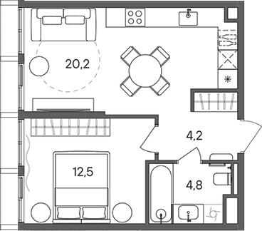 Планировка — СТОУН Сокольники, 1-комн., 42 м²