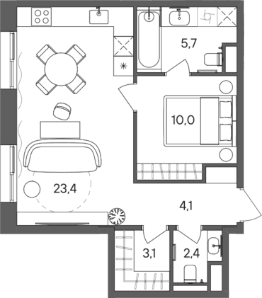 Планировка — СТОУН Сокольники, 1-комн., 49 м²