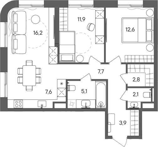 Планировка — СТОУН Сокольники, 3-комн., 70 м²
