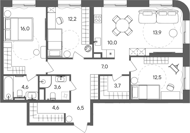 Планировка — СТОУН Сокольники, 4-комн., 95 м²